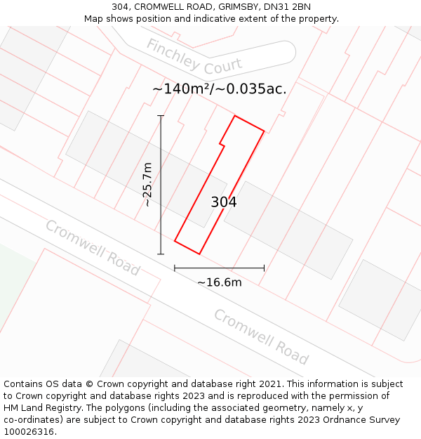 304, CROMWELL ROAD, GRIMSBY, DN31 2BN: Plot and title map