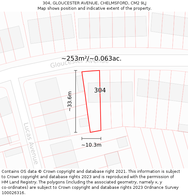 304, GLOUCESTER AVENUE, CHELMSFORD, CM2 9LJ: Plot and title map