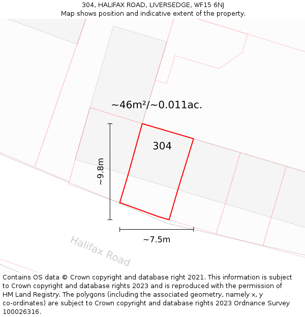 304, HALIFAX ROAD, LIVERSEDGE, WF15 6NJ: Plot and title map
