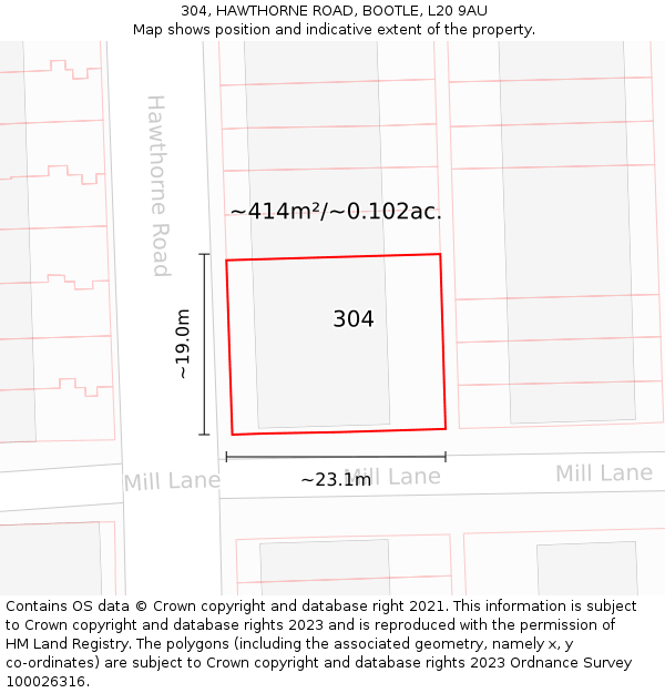 304, HAWTHORNE ROAD, BOOTLE, L20 9AU: Plot and title map