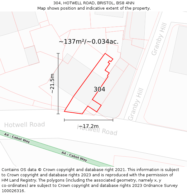 304, HOTWELL ROAD, BRISTOL, BS8 4NN: Plot and title map