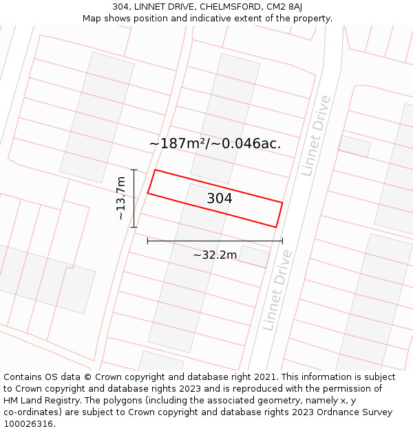 304, LINNET DRIVE, CHELMSFORD, CM2 8AJ: Plot and title map