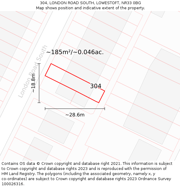 304, LONDON ROAD SOUTH, LOWESTOFT, NR33 0BG: Plot and title map