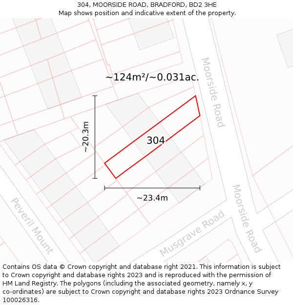 304, MOORSIDE ROAD, BRADFORD, BD2 3HE: Plot and title map
