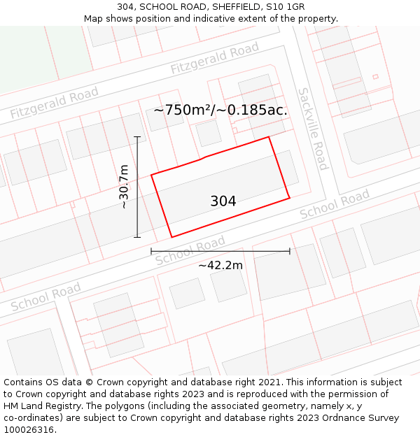 304, SCHOOL ROAD, SHEFFIELD, S10 1GR: Plot and title map