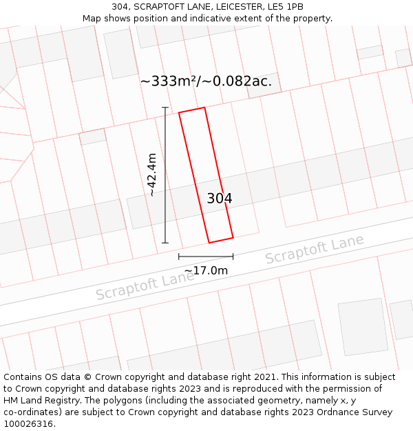304, SCRAPTOFT LANE, LEICESTER, LE5 1PB: Plot and title map