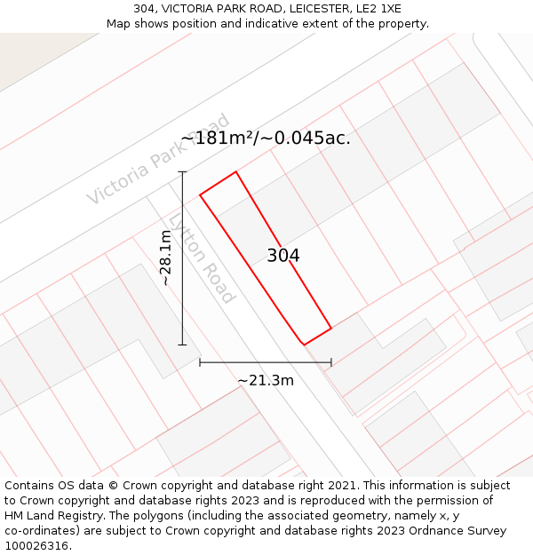304, VICTORIA PARK ROAD, LEICESTER, LE2 1XE: Plot and title map