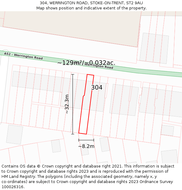 304, WERRINGTON ROAD, STOKE-ON-TRENT, ST2 9AU: Plot and title map