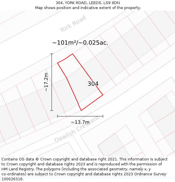 304, YORK ROAD, LEEDS, LS9 9DN: Plot and title map
