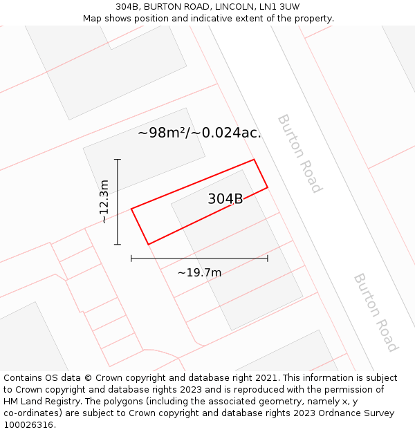 304B, BURTON ROAD, LINCOLN, LN1 3UW: Plot and title map
