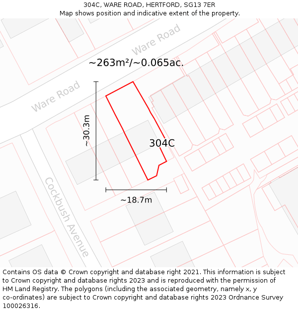 304C, WARE ROAD, HERTFORD, SG13 7ER: Plot and title map
