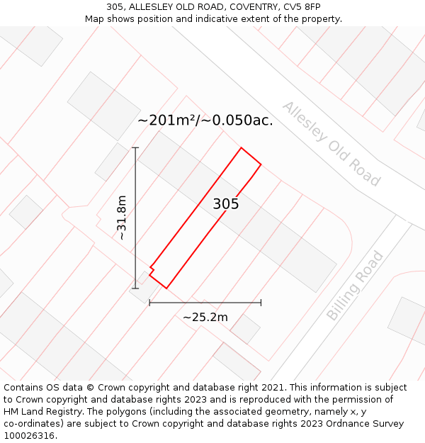 305, ALLESLEY OLD ROAD, COVENTRY, CV5 8FP: Plot and title map