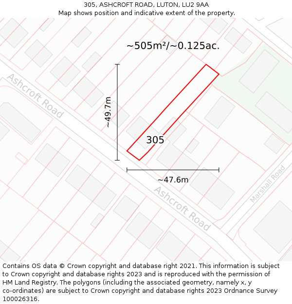 305, ASHCROFT ROAD, LUTON, LU2 9AA: Plot and title map