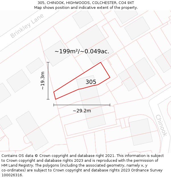 305, CHINOOK, HIGHWOODS, COLCHESTER, CO4 9XT: Plot and title map