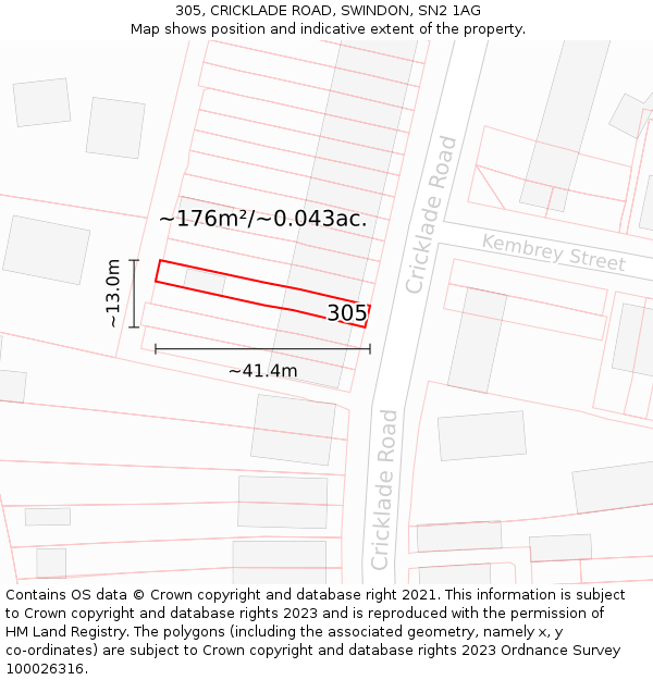 305, CRICKLADE ROAD, SWINDON, SN2 1AG: Plot and title map