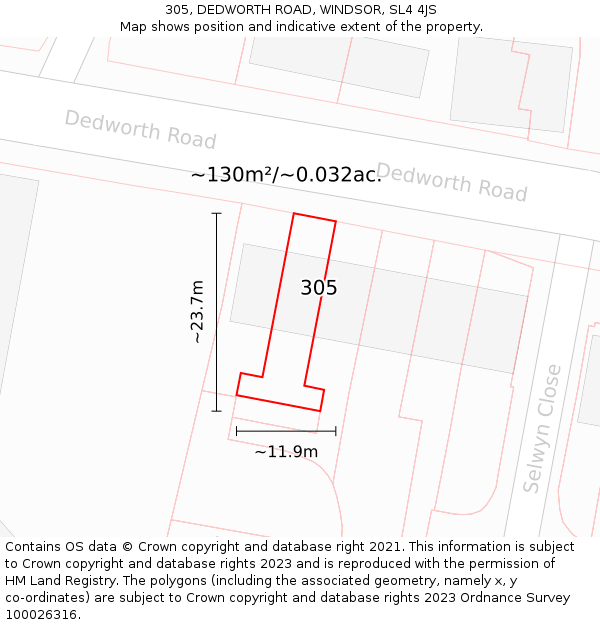 305, DEDWORTH ROAD, WINDSOR, SL4 4JS: Plot and title map