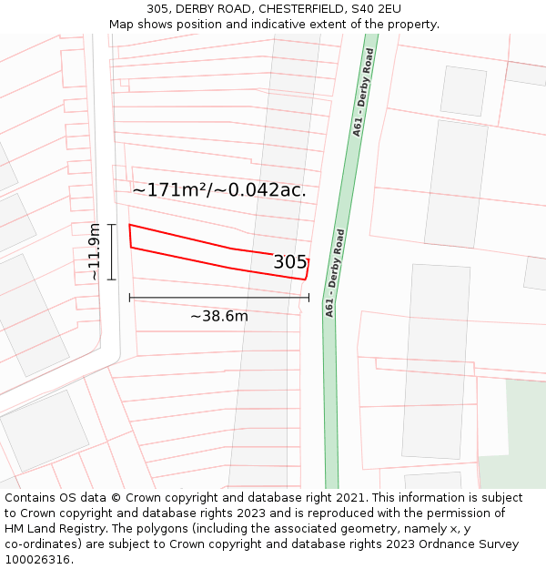 305, DERBY ROAD, CHESTERFIELD, S40 2EU: Plot and title map