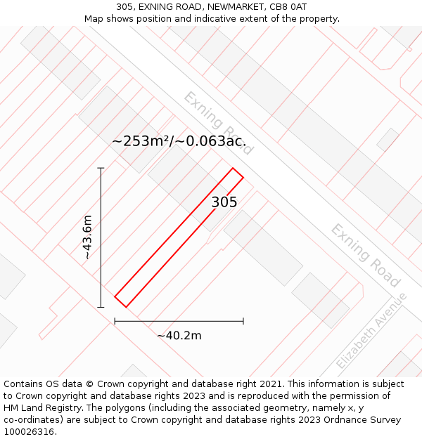 305, EXNING ROAD, NEWMARKET, CB8 0AT: Plot and title map