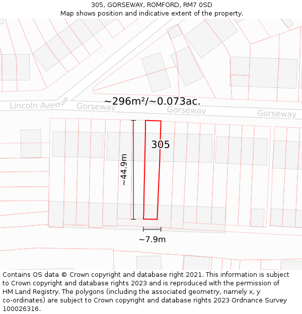305, GORSEWAY, ROMFORD, RM7 0SD: Plot and title map