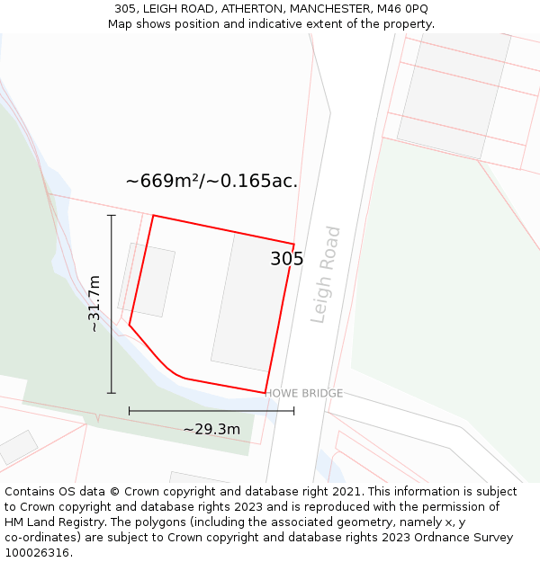 305, LEIGH ROAD, ATHERTON, MANCHESTER, M46 0PQ: Plot and title map