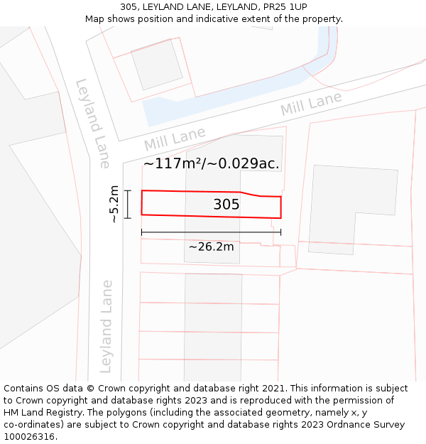 305, LEYLAND LANE, LEYLAND, PR25 1UP: Plot and title map