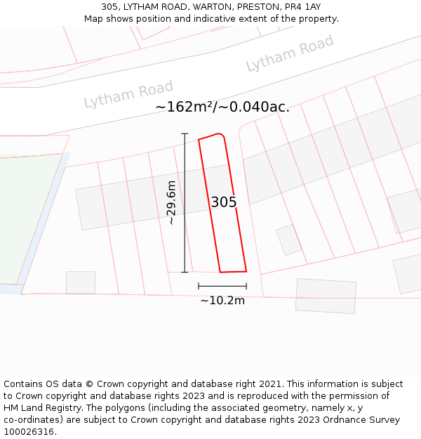 305, LYTHAM ROAD, WARTON, PRESTON, PR4 1AY: Plot and title map