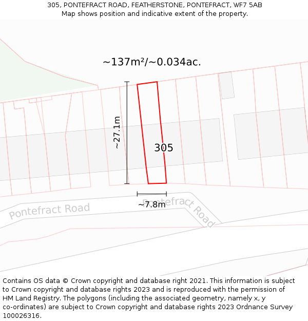 305, PONTEFRACT ROAD, FEATHERSTONE, PONTEFRACT, WF7 5AB: Plot and title map
