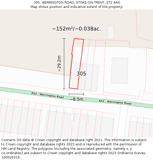 305, WERRINGTON ROAD, STOKE-ON-TRENT, ST2 9AS: Plot and title map