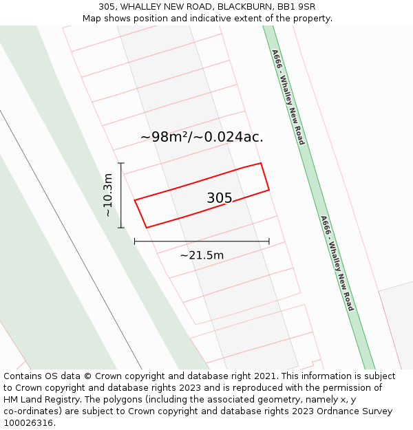 305, WHALLEY NEW ROAD, BLACKBURN, BB1 9SR: Plot and title map