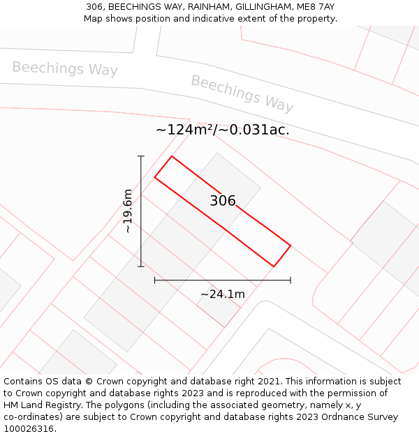 306, BEECHINGS WAY, RAINHAM, GILLINGHAM, ME8 7AY: Plot and title map