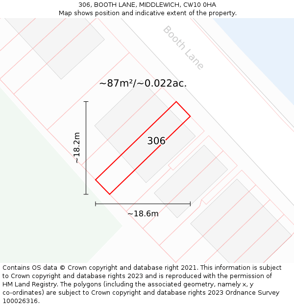306, BOOTH LANE, MIDDLEWICH, CW10 0HA: Plot and title map