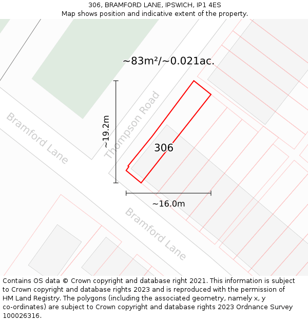 306, BRAMFORD LANE, IPSWICH, IP1 4ES: Plot and title map