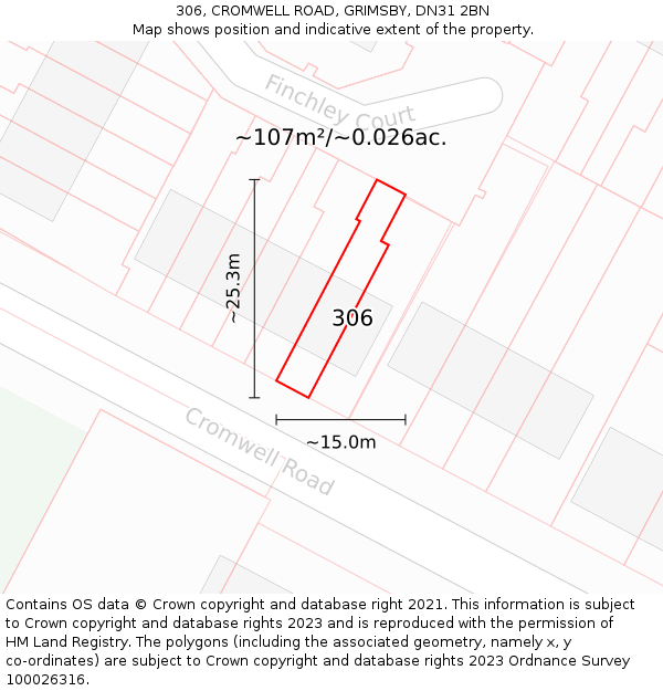 306, CROMWELL ROAD, GRIMSBY, DN31 2BN: Plot and title map