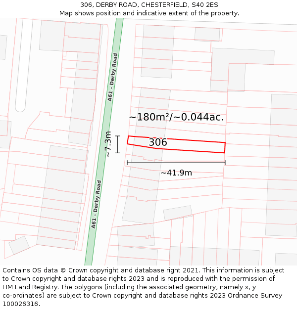 306, DERBY ROAD, CHESTERFIELD, S40 2ES: Plot and title map