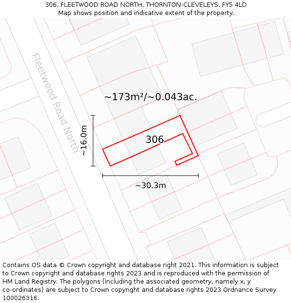 306, FLEETWOOD ROAD NORTH, THORNTON-CLEVELEYS, FY5 4LD: Plot and title map
