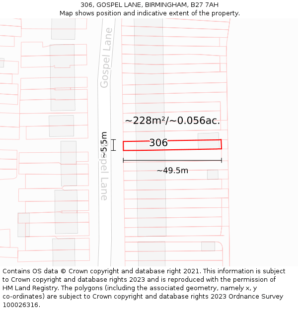 306, GOSPEL LANE, BIRMINGHAM, B27 7AH: Plot and title map