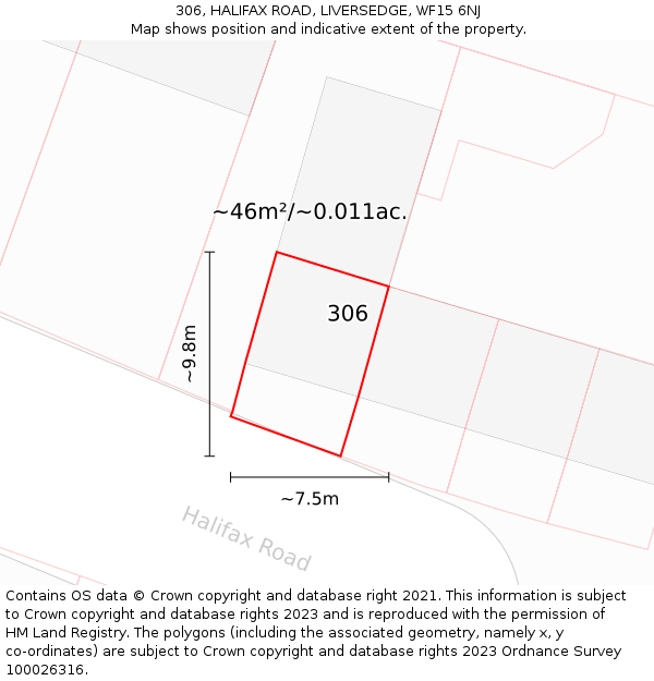 306, HALIFAX ROAD, LIVERSEDGE, WF15 6NJ: Plot and title map