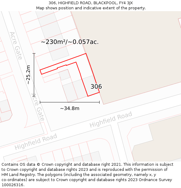 306, HIGHFIELD ROAD, BLACKPOOL, FY4 3JX: Plot and title map