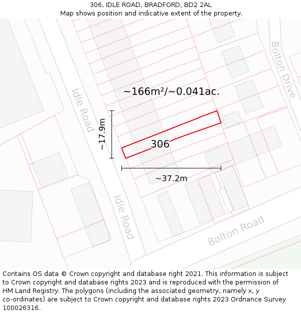 306, IDLE ROAD, BRADFORD, BD2 2AL: Plot and title map