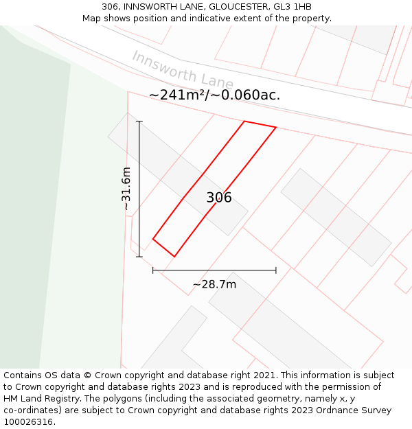 306, INNSWORTH LANE, GLOUCESTER, GL3 1HB: Plot and title map