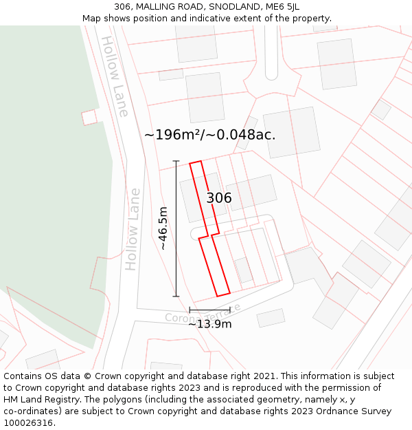 306, MALLING ROAD, SNODLAND, ME6 5JL: Plot and title map