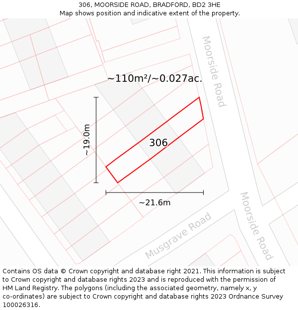306, MOORSIDE ROAD, BRADFORD, BD2 3HE: Plot and title map