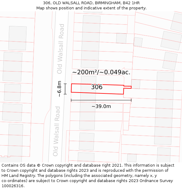 306, OLD WALSALL ROAD, BIRMINGHAM, B42 1HR: Plot and title map