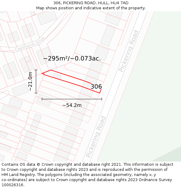 306, PICKERING ROAD, HULL, HU4 7AD: Plot and title map