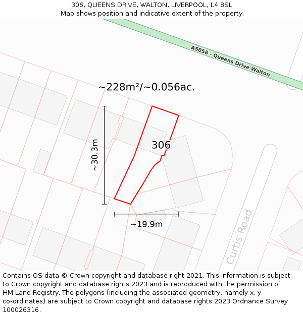 306, QUEENS DRIVE, WALTON, LIVERPOOL, L4 8SL: Plot and title map