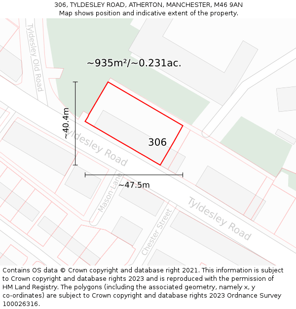 306, TYLDESLEY ROAD, ATHERTON, MANCHESTER, M46 9AN: Plot and title map
