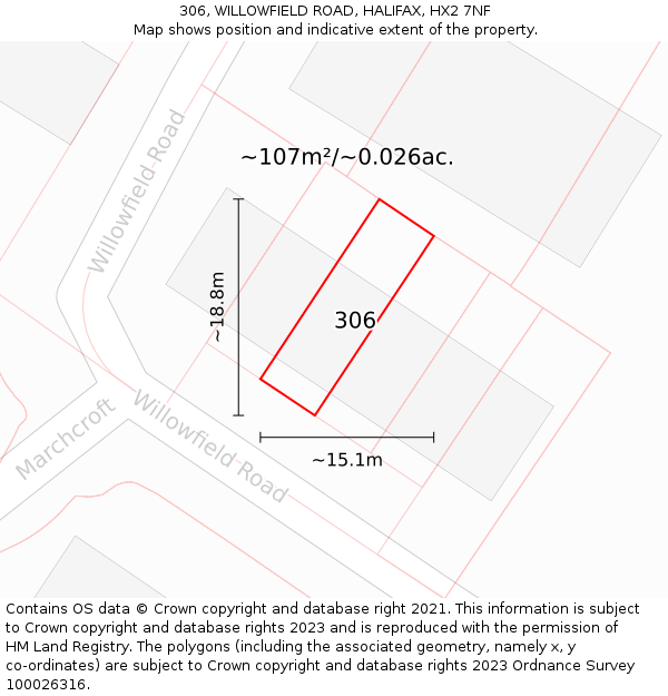 306, WILLOWFIELD ROAD, HALIFAX, HX2 7NF: Plot and title map