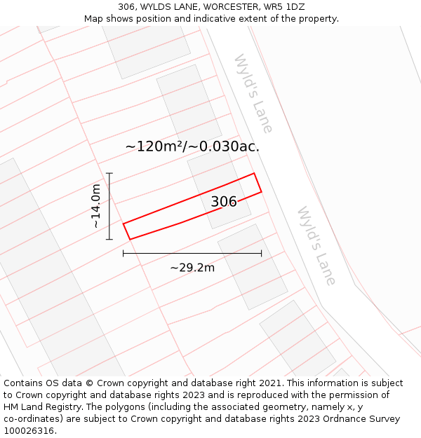 306, WYLDS LANE, WORCESTER, WR5 1DZ: Plot and title map