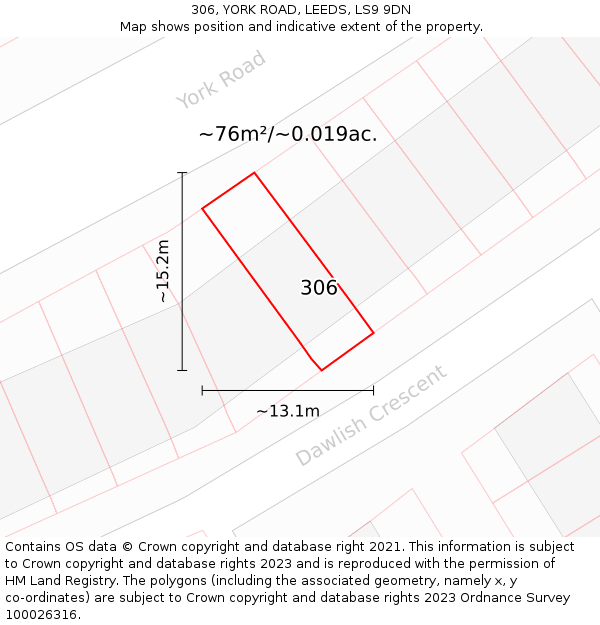 306, YORK ROAD, LEEDS, LS9 9DN: Plot and title map