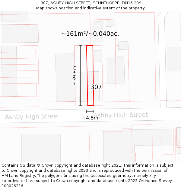 307, ASHBY HIGH STREET, SCUNTHORPE, DN16 2RY: Plot and title map